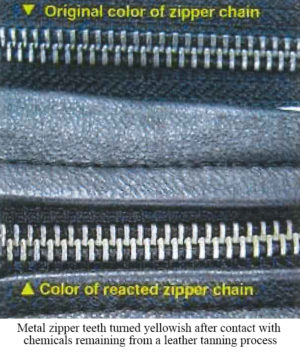 Did you know that leather products can change the color of a metal zipper?