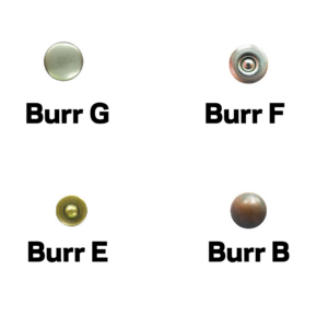 Rivets and burrs are used to reinforce the garment at high stress locations (i.e. around the pockets or side seams). The burr is the decorative part of the pair of jeans usually located on the outer side of the garment, while the rivet or fastener pierces the fabric from the inside. All of YKK's burr and rivet combinations offer maximum attaching strength with high quality visual appearance. Available with personalized logo designs, they are made from a variety of metals with coordinated finishes to enhance their look and performance.